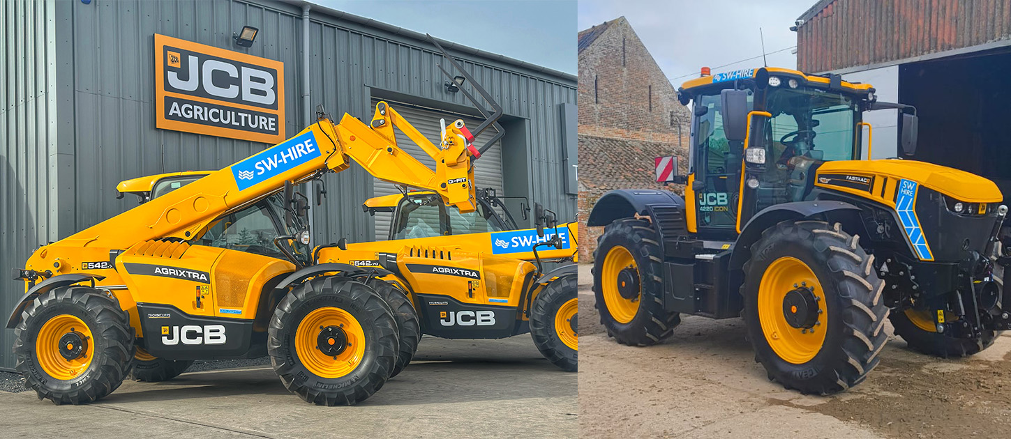 jcb 542-70 telehandlers and 4220 icon fastrac on row crop tyres